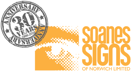 Soanes Signs 30 year Logo (Light on Dark) Soanes Signs 30 year Logo (Horizontal, Light on Dark)