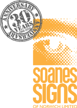 Soanes Signs 30 year Logo (Light on Dark) Soanes Signs 30 year Logo (Light on Dark)