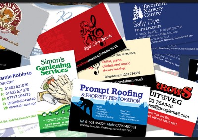 A selection of business cards designed and printed for a number of Norwich, Norfolk and East Anglia businesses
