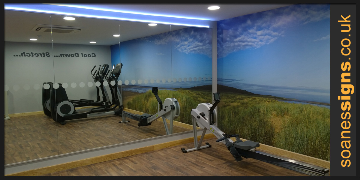 Full height graphic wall print for Pinewoods Gym