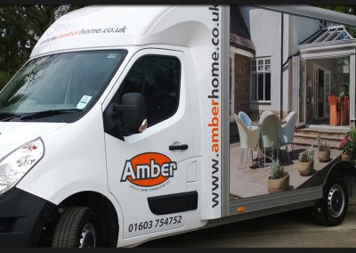 Full vinyl print applied to the box sides of Amber Renault LoLoader with supporting vinyl brand graphics