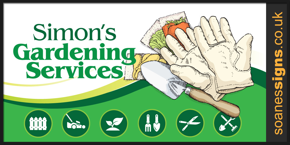 Logo and branding design for business cards and flyers for Simons Gardening Services