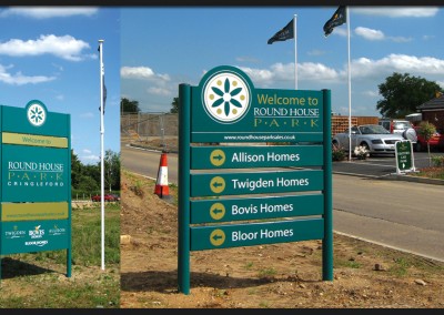 Multi-panel aluminium post mounted housing development signs for multiple developers on a single site, installed as part of work for Twigden Homes
