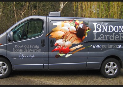 Printed and vinyl graphics applied to Your London Larder delivery vehicle