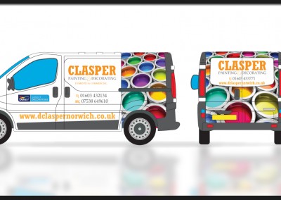Vehicle design layout for vinyl print and wrap, with supporting vinyl brand graphics for Clasper Decorating Vauxhall Vivaro