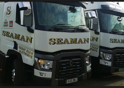 Vinyl Graphics designed and installed to fleet of Seamans lorry tractor units for CJC Lee
