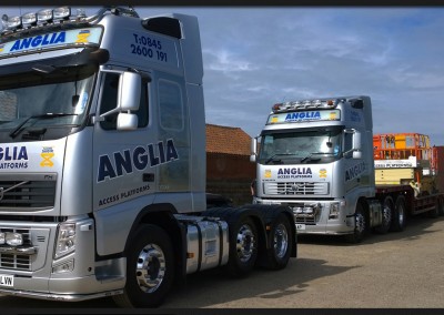 Vinyl print watermark and print and cut vinyl graphics applied to Anglia Access Volvo lorry cabs