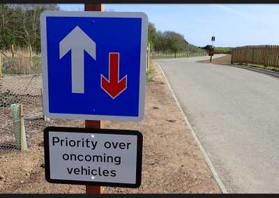 Printed and vinyl graphic Traffic signage on composite panels fitted to hardwood posts as part of Pinewood Caravan Site orientation project