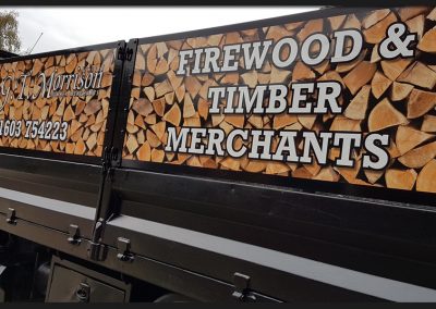 Printed and cut vinyl graphics applied the drop side panels to of GT Morrison’s truck